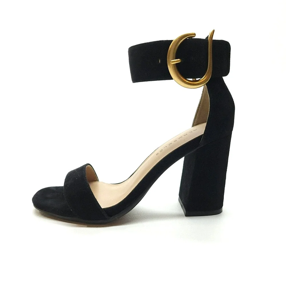 Aerosoles Landon Dress Shoe 5 M‎ Black Suede Square Toe Ankle Strap Sandal Heels